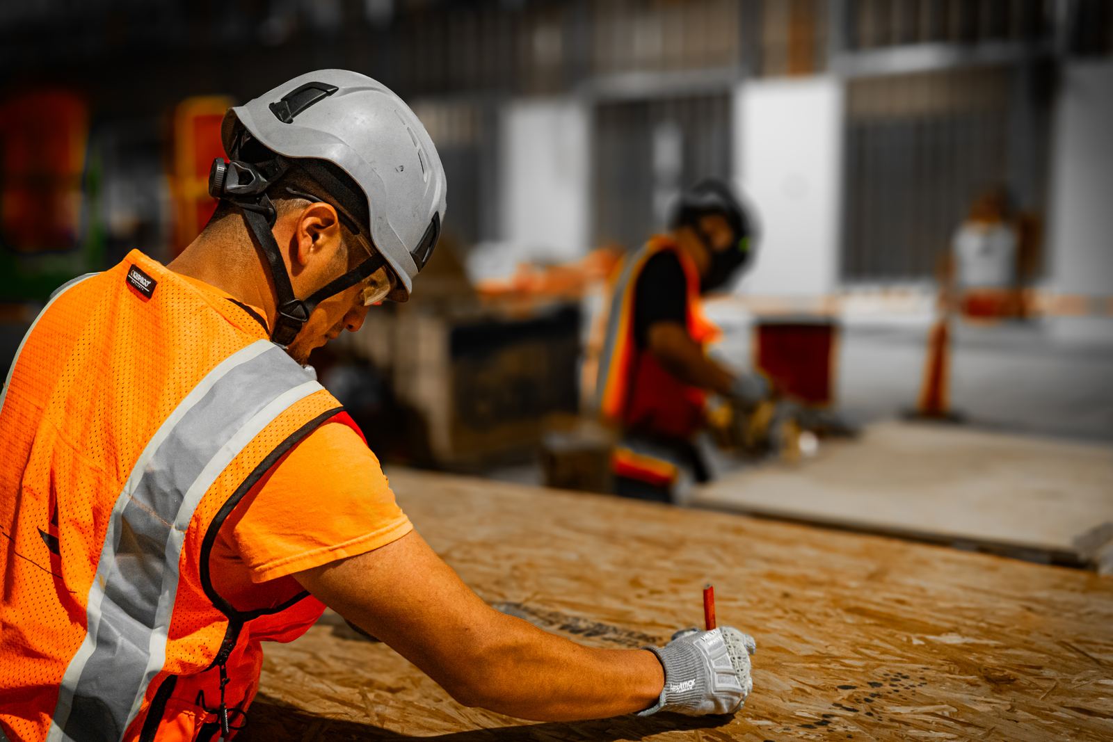 Carpenter cutting on site