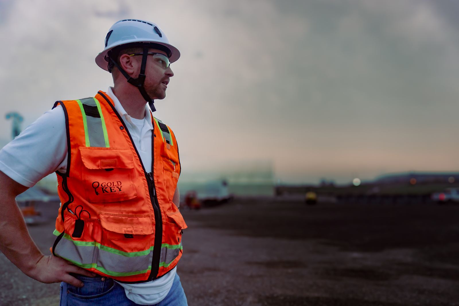 Cameron Hansen on site at dusk