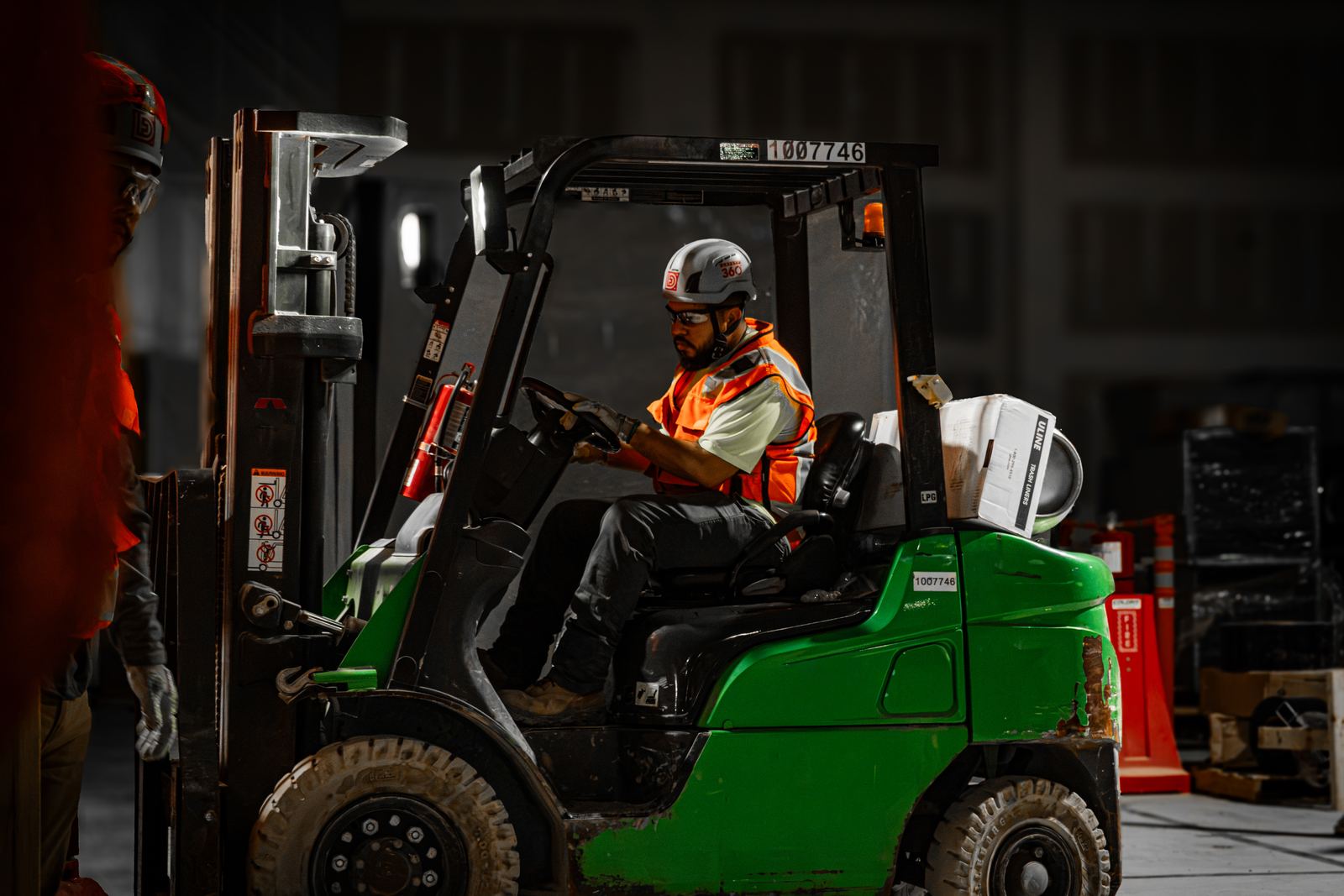 Material handling by forklift at night