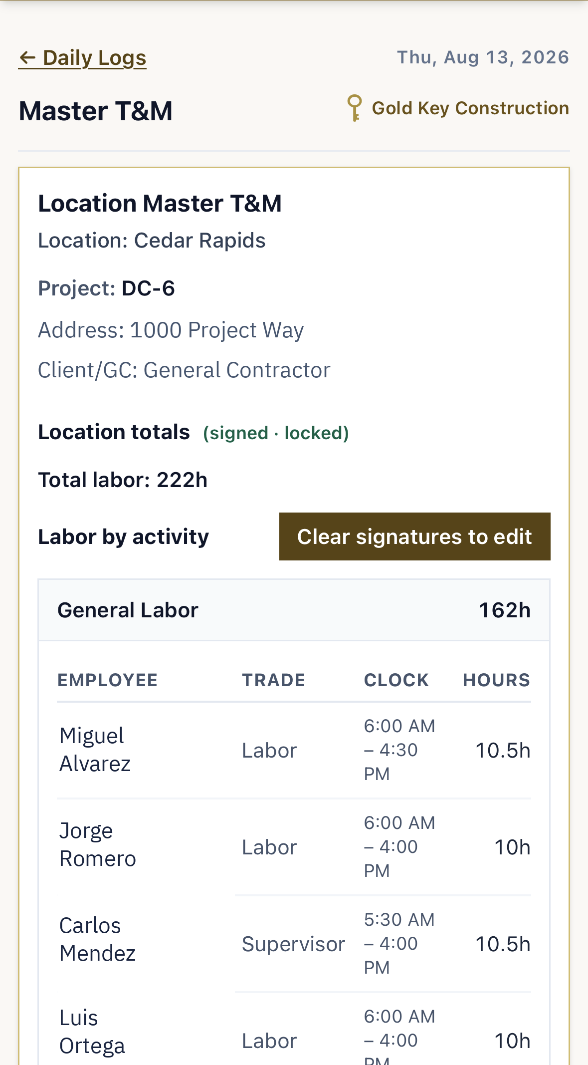 Signed and locked master T&M